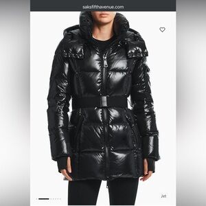 SAM. Women's Shiny Black Belted Puffer Coat